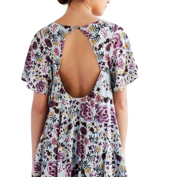 UO KIMCHI BLUE Women’s Boho Blue Floral Fields Swing Mini Dress medium - Picture 3 of 7